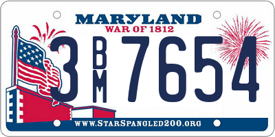 MD license plate 3BM7654