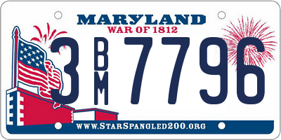 MD license plate 3BM7796