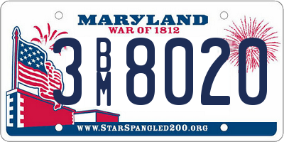 MD license plate 3BM8020