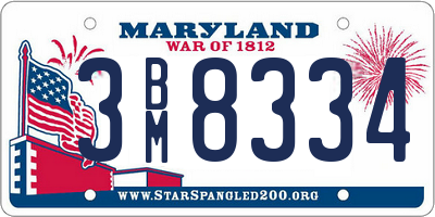 MD license plate 3BM8334