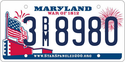 MD license plate 3BM8980