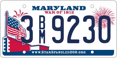 MD license plate 3BM9230