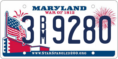 MD license plate 3BM9280