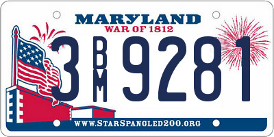 MD license plate 3BM9281