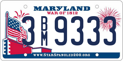 MD license plate 3BM9333