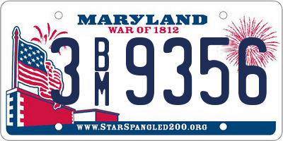MD license plate 3BM9356