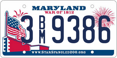 MD license plate 3BM9386