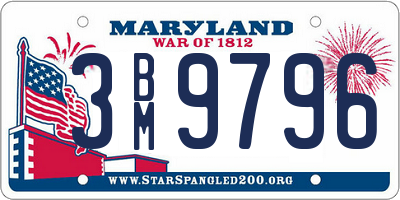 MD license plate 3BM9796