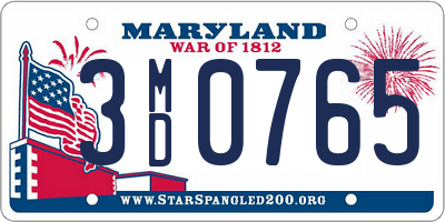 MD license plate 3MD0765