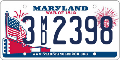 MD license plate 3MD2398