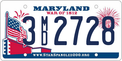 MD license plate 3MD2728