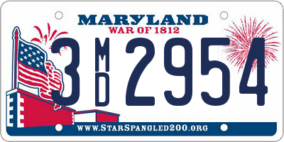 MD license plate 3MD2954