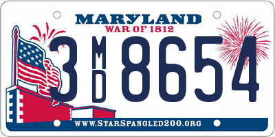 MD license plate 3MD8654