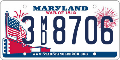 MD license plate 3MD8706