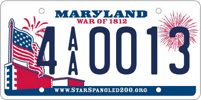 MD license plate 4AA0013