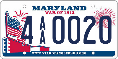 MD license plate 4AA0020