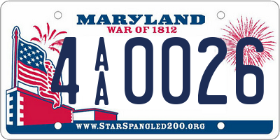 MD license plate 4AA0026