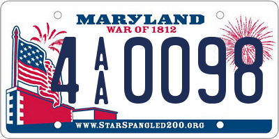 MD license plate 4AA0098