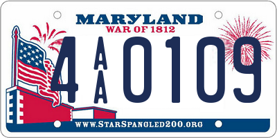 MD license plate 4AA0109