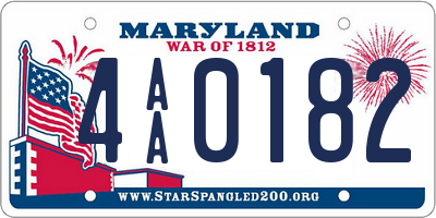 MD license plate 4AA0182