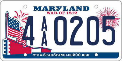 MD license plate 4AA0205