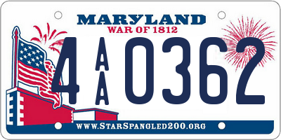 MD license plate 4AA0362