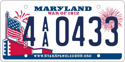 MD license plate 4AA0433