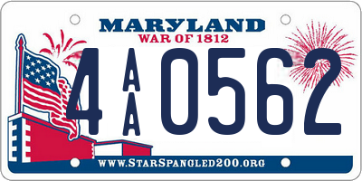 MD license plate 4AA0562