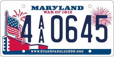 MD license plate 4AA0645