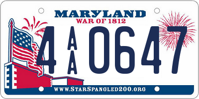 MD license plate 4AA0647