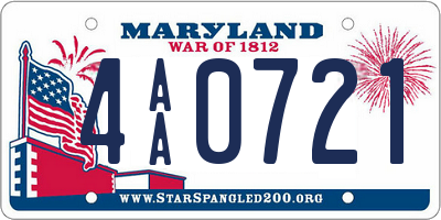 MD license plate 4AA0721
