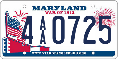 MD license plate 4AA0725