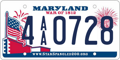 MD license plate 4AA0728