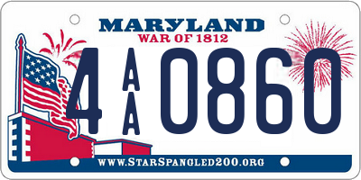 MD license plate 4AA0860