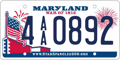 MD license plate 4AA0892