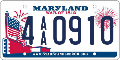 MD license plate 4AA0910