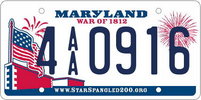 MD license plate 4AA0916