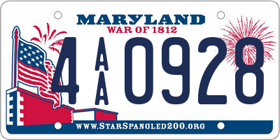MD license plate 4AA0928