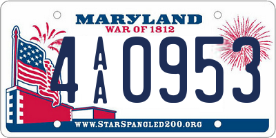 MD license plate 4AA0953