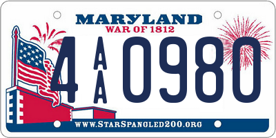 MD license plate 4AA0980