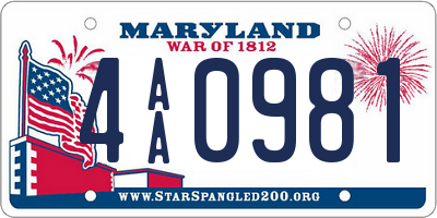 MD license plate 4AA0981