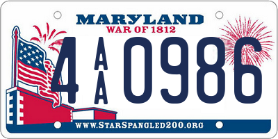 MD license plate 4AA0986