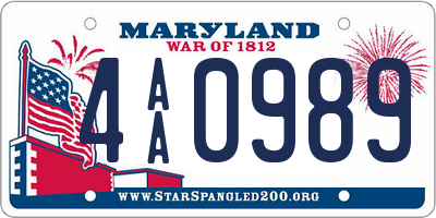 MD license plate 4AA0989