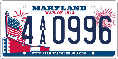 MD license plate 4AA0996