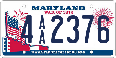 MD license plate 4AA2376