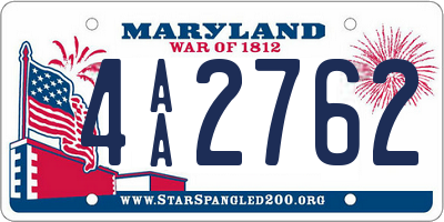 MD license plate 4AA2762