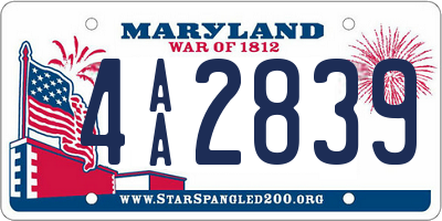 MD license plate 4AA2839