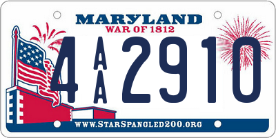 MD license plate 4AA2910