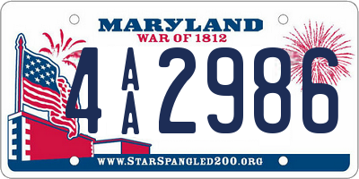 MD license plate 4AA2986