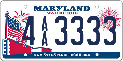 MD license plate 4AA3333